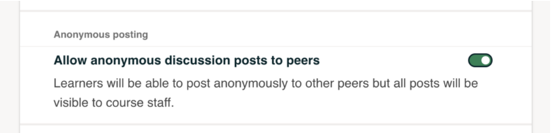 A screenshot of the allow anonymous discussion posts toggle set to on.